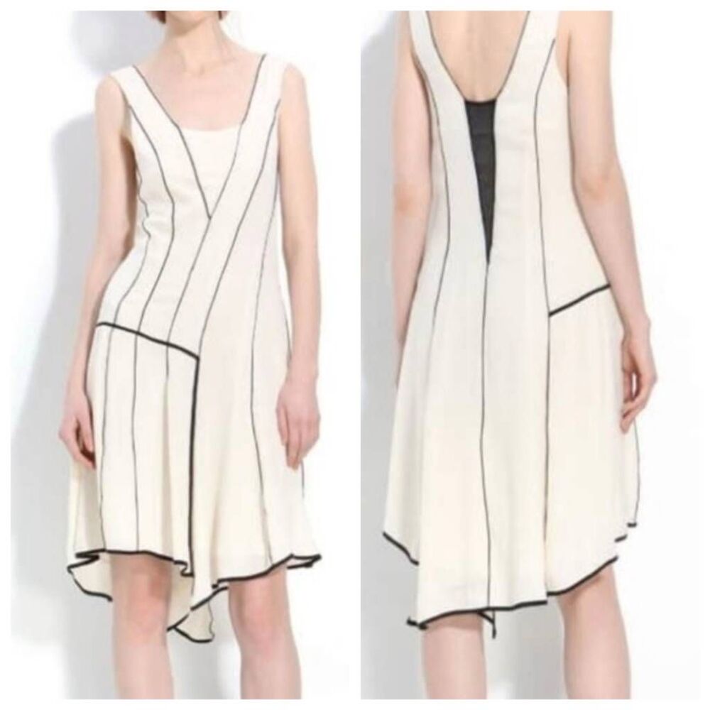 Rag & Bone Cream Black Piping Silk Gatsby Dress Size 2 Coquette Twee Femme